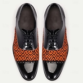 baratos Sapatos Sociais Elementares-Sapatos sociais masculinos de couro de vaca envernizado preto e pelo de pônei com padrão geométrico - sapatos oxford elegantes para eventos formais