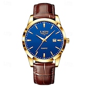 voordelige Quartz-horloges-LIGE Heren Quartz Horloge Zakelijke Datum Waterdichte Leren Strap Horloge