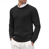 cheap Men&#039;s Pullover Sweater-Men&#039;s Irish Pullover Sweater Jumper Knit Sweater Ribbed Cable Knit Regular Tops Knitted Plain Crew Neck Fashion Basic Vacation Daily Wear Clothing Apparel Fall &amp; Winter Black