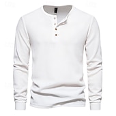abordables Camiseta informal tipo henley-Hombre Camiseta con botones Camiseta Henley Shirt Tee Manga Larga Henley Primavera &amp; Otoño Plano Moda Design Básico Vacaciones Calle Noche Negro Blanco Gris oscuro Camiseta superior para hombre