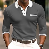 cheap Men&#039;s Classic Polo-Men&#039;s Polo Shirt Button Up Polos Casual Holiday Lapel Long Sleeve Fashion Basic Color Block Patchwork Summer Regular Fit Navy-blue Dark Grey White Burgundy Grey Polo Shirt