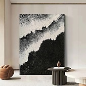 abordables Peintures paysages-fait à la main 3d vague noire peinture à l&#039;huile sur toile grand couteau à palette texturé abstrait peint à la main boho peinture à l&#039;huile art mural personnalisé œuvre d&#039;art minimaliste contemporaine