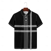billige Geometrisk polo for menn-Herre Striper og rutete Kortermet Poloskjorter Fritid Dagligdagstøy Vår sommer Svart