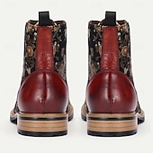cheap Premium Leather Boots-Men&#039;s Jacquard Fabric and Leather Ankle Boots - Floral Pattern Lace-Up Design for Vintage-Inspired Fashion