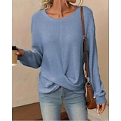 preiswerte Damen Einfache Oberteile-Damen Tunika elegant lässig asymmetrisch Langarm normale Oberteile Rundhalsausschnitt Alltag weiß blau khaki Frühling Herbst