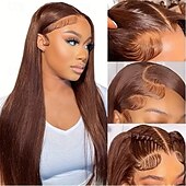 economico Parrucche lace 360-parrucca in pizzo 360 per capelli umani 4# marrone trasparente dritto pizzo frontale parrucche per capelli umani