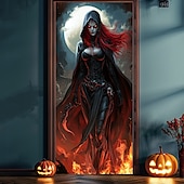 billige Halloween dørdeksler-halloween dørdekorasjoner halloween dørdeksler ansikt død dør tapet dør gardin dekorasjon bakteppe dør banner for inngangsdør gårdshus ferie fest innendørs utendørs dekor forsyninger
