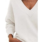 abordables Pulls et hauts-Femme Pull Chandail Pull décontracté Mode Vêtement de rue mode Couleur unie Col V Col en V manche longue Hauts réguliers Tricoter Travail Noir Blanche Automne Hiver