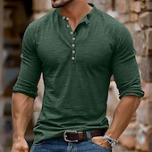 olcso Alkalmi Henley póló-Férfi Henley ing Tee Top Hosszú ujjú ing Hosszú ujj Tömör szín Divat Napi Gombok Henley Szabadtéri Hétköznapi Nyár Sötétbarna Stétszürke Sötétvörös Henley póló