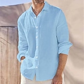 cheap Vacation-Men&#039;s Shirt Linen Shirt Summer Shirt Beach Wear Casual Shirt Button Up Shirt Plain Vacation Curise White Pink Blue Gray Long Sleeve Lapel Spring &amp; Summer Clothing Apparel