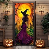 ieftine Coperți de ușă de Halloween-decorațiuni pentru uși de halloween huse de uși de halloween tapiserie încântătoare pentru uși de vrăjitoare decorațiuni pentru perdele de ușă banner de ușă de fundal pentru ușa din față petrecere de