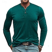 preiswerte Lässiges Henley-T-Shirt-Herren T-Shirt mit Knöpfen T Shirt Henley Hemd T-Shirt Langarm Henley Frühling &amp; Herbst Einfach Mode Designer Basic Urlaub Straße Ausgehen Meerblau Wein Blau Top T-Shirt für Herren
