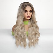 economico Parrucche lace sintetiche-Parrucca in pizzo sintetico Ondulato naturale Stile 26 pollice Biondo Parte di mezzo Cucita a U Parrucca Per donna Parrucca Oro chiaro