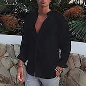 economico Vacanza-Per uomo Camicia Camicia con colletto a fascia Camicia estiva Abbigliamento mare Camicia con bottoni Liscio Esterno Da mare Nero Bianco Blu Verde Manica lunga Collo ripiegabile Primavera &amp; Autunno
