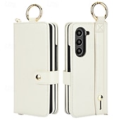 tanie Etui do telefonów Samsung-telefon Kılıf Na Samsung Galaxy Złóż 6 Z Fold 5 Z Fold 4 Z Fold 3 Osłona tylna Z podpórką z paskiem na nadgarstek Gniazdo karty Retro TPU Skóra PU
