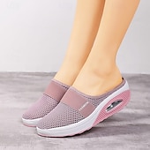 abordables Zuecos y sandalias de mujer-Mules sin cordones de malla transpirable de color rosa para mujer con suela con colchón de aire para comodidad informal, para caminar y todos los días