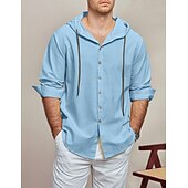 economico Classico-Per uomo Camicia Camicia di lino Abbigliamento da spiaggia Camicia con Bottoni Camicia con cappuccio Semplice Vacanza Casuale Nero Bianco Blu Verde Manica Lunga Con Cappuccio Primavera &amp; Estate