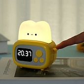 cheap Stationery-Toast Clock Timer Lamp Cute LED Bread Night Light with USB Dimmable Table Clock Alarm for Kids Soft Light