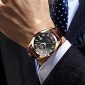 お買い得  クォーツ腕時計-LIGE メンズクォーツウォッチ ビジネス カレンダー 防水 レザーストラップウォッチ