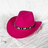 abordables Chapeaux de fête-chapeau de cowboy western blanc pour femmes et hommes, chapeau de cowboy bouclé avec fedora en cuir, chapeau de cavalier toca toca