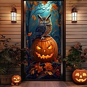 billige Halloween dørdeksler-halloween dørdekorasjoner halloween dørdeksler svart katt gresskar dør billedvev dør gardin dekorasjon bakteppe dør banner for inngangsdør gårdshus ferie fest dekor forsyninger