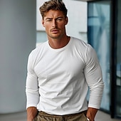 abordables Camisetas y Tanks Elite para Hombres-Hombre Manga Larga Cuello Barco Color sólido Prendas de punto Diario Cuello redondo Exterior Casual Ropa Deportiva gris oscuro Negro Blanco Camiseta superior para hombre