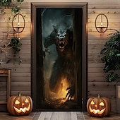 tanie Pokrycia drzwi Halloween-dekoracje na drzwi halloween halloweenowe osłony na drzwi gobelin na drzwi szkielet wilkołaka dekoracja zasłony na drzwi tło baner na drzwi wejściowe dom wiejski impreza świąteczna artykuły