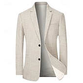 billiga Herrars klassiska kavajer-Herr Studenten Kavaj Företag Cocktailfest Bröllopsfest Mode Ledigt Vår &amp; Höst Polyester Slät Knappar Ficka Ledigt / vardag Enkelknäppt Blazer Khaki grön Ljusblå Grå