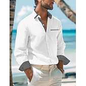 preiswerte Herrenhemd zum Knöpfen-Herren Hemd Oberhemd Knopfhemd Lässiges Hemd Weiß Rote Grau Langarm Glatt Kragen Täglich Urlaub Bekleidung Baumwolle Baumwollmischung Modisch Smart Casual