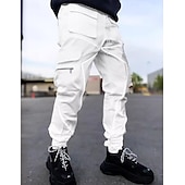 baratos Calças Cargo-Homens Calças Cargo Calças Calça casual Com Cordão Bolso multi Banda Refletora Tecido Conforto Macio Comprimento total Ao ar livre Diário Para Noite Moda Roupa de rua Preto Branco Micro-Elástica