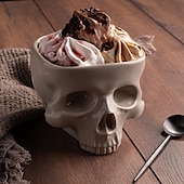 billige Halloween-menneskeskallebolle for å spise matsikker skjeletthode pastabolle bærbar frokostblandingbeger hjemmebar godteriservering &amp;punch dispenser retro gotisk bordplate ornament goth spisebord midtpunkt