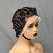 billiga Perukfronter av äkta hår, med nät-13x4 pixie cut peruk människohår blekta knutar spets frontal pixie peruk med baby hår lockigt bob kort pixie cut spets peruk