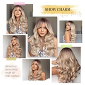 economico Parrucche trendy sintetiche-parrucche lunghe per donne parrucca riccia ondulata con frangia parrucche sintetiche per uso quotidiano cosplay