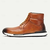 cheap Premium Leather Boots-Men&#039;s Brown Leather Lace-Up Ankle Boots with Padded Collar for Casual and Outdoor Wear