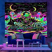 Halloween Blacklight Tapestry UV Reactive Glow in the Dark Glow Party Neon DJ Skulls Trippy Misty Hanging Tapestry Wall Art Mural for Living Room Bedroom 9