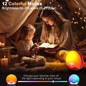 זול אורות דקורטיביים חכמים-שעון מעורר חכם LED עם אור זריחה להקיץ אנשים שישנים קשות עם 12 צבעים שונים של תאורת לילה 5 סטים של צלילי טבע ורדיו FM מאמן שינה חכם