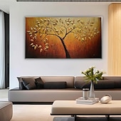 preiswerte Blumen-/Botanische Gemälde-3D-Ölgemälde mit goldener Struktur, handgefertigtes goldenes Baum-Ölgemälde auf Leinwand, großes strukturiertes goldgelbes Baum-Ölgemälde, Lebensbaum-Gemälde, Wandkunst, individuelles trendiges