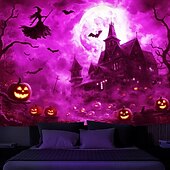 voordelige halloween wandtapijten-Halloween decoraties blacklight wandtapijt uv-reactief glow in the dark glow party spookhuis psychedelisch trippy mistig hangend wandtapijt muurschildering voor woonkamer slaapkamer heks pompoen