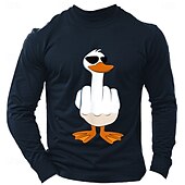 preiswerte Herren -Grafik -T -Shirt-Herren Ente T Shirt Langarmshirt 100% Baumwolle Langarm Grafik Hemd Hellgrau meliert Schwarz Wein Bequemes T-Shirt Urlaub Straße Modedesigner-Kleidung