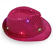 cheap Novelties-Creative LED Flashing Jazz Cap Adult Hip Hop Dance Show Sequin Jazz Hat Glow In The Dark Luminous Fedora Costumes Stage Props