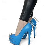 economico Tacchi a Piattaforma-tacchi alti neri a spillo da donna - décolleté con plateau borchiate punk rock per clubwear e feste
