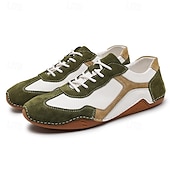 ieftine Adidași Bărbați-adidași sport de piele de căprioară, verzi și albi, pentru bărbați, cu design cu șireturi - comozi și stilați pentru ținute casual și atletice