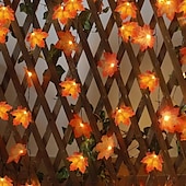ieftine Halloween în aer liber-Ghirlandă artificială cu frunze de arțar cu energie solară 6,5 m 30 led-uri de Ziua Recunoștinței Halloween frunze de toamnă decorare în aer liber grădină interioară terasă șemineu pentru iluminat