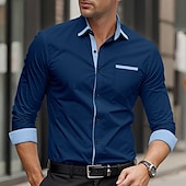 preiswerte Button-Down-Hemden für Herren-Herren Hemd Oberhemd Bügelfreies Hemd Knopfhemd Farbblock Hochzeit Täglich Hellblau Schwarz Weiß Hellgrün Langarm Umlegekragen Frühling &amp; Herbst Bekleidung Patchwork