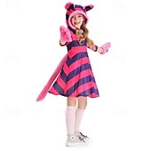 levne Kostýmy pro páry a skupiny-Alice in Wonderland Pohádka Cheshire Cat Halloween skupinové rodinné kostýmy Děti Dámské Dívčí cosplay Výkon Večírek předvečer Všech svatých Karneval Jednoduchý karnevalový kostým