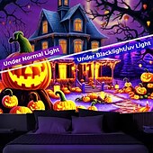 お買い得  ハロウィン壁タペストリー-ハロウィーンの飾り、ブラックライトタペストリー、カボチャ、ハロウィーンの木、紫外線反応、暗闇で光るパーティー、サイケデリックでトリッピーな霧の吊り下げタペストリー、リビングルーム、寝室、ゴースト城用ウォールアート壁画