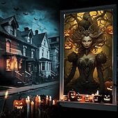 cheap Wall Tapestries-Halloween Window Cover Decorations, Fabric Stained Glass Pumpkin Halloween Curtain Poster Window Door Covering Decor for Haunted House, Scary Halloween Window Clings Decals Indoor Outdoor