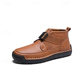 baratos Botas para Homem-botins masculinos de couro sintético marrom com costura artesanal, tira e fivela para um estilo casual e ao ar livre