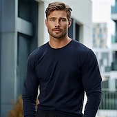abordables Camisetas y Tanks Elite para Hombres-Hombre Manga Larga Cuello Barco Color sólido Prendas de punto Diario Cuello redondo Exterior Casual Ropa Deportiva gris oscuro Negro Blanco Camiseta superior para hombre