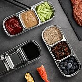 cheap Dining &amp; Cutlery-2/4pcs Stainless Steel Soy Sauce Dish Dipping Bowls 3 Grids Divided Sauce Dishes Side Dishes for Soy Sauce Ketchup Seasoning Sushi (3 Grid)